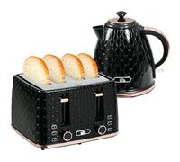 HOMCOM Bouilloire Grille-pain Set 1,7L Bouilloire 4 tranches de pain grillé Set petit-déjeuner avec 7 niveaux de brunissage, arrêt automatique, fonction décongélation & réchauffage et compartiment à