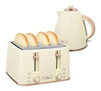 HOMCOM Bouilloire Grille-pain Set 1,7L Bouilloire 4 tranches de pain grillé Set petit-déjeuner avec 7 niveaux de brunissage, arrêt automatique, fonction décongélation & réchauffage et compartiment à