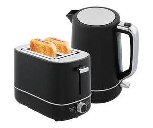 HOMCOM Bouilloire Grille-pain Set 2200 W 1,7L Bouilloire, Grille-pain 2 disques, 6 niveaux de brunissage, réchauffage et décongélation, Set petit-déjeuner avec filtre anticalcaire & compartiment à