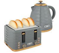 HOMCOM Bouilloire Grille-pain Set petit-déjeuner avec bouilloire de 1,7L, grille-pain 4 tranches, 2200 W, 7 niveaux de brunissage, décongélation, réchauffage et compartiment à miettes, thermostat Otte