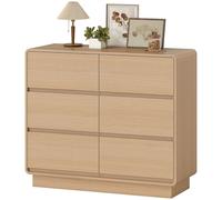 HOMCOM Buffet 100 cm, meuble buffet à 6 tiroirs, commode pour cuisine, salon, salle à manger, bois naturel
