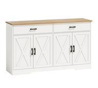 HOMCOM Buffet 140 cm style ferme, armoire de cuisine avec 2 tiroirs et 2 portes, Blanc