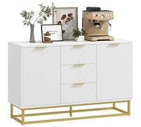 Buffet - meuble cuisine rangement - HOMCOM - design contemporain graphique 2 placards 3 tiroirs - bois - 120x40x76cm - blanc doré