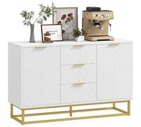 HOMCOM Buffet 2 Placards Porte Étagères Réglables 120x40x76cm Blanc Doré | Meuble Cuisine Rangement, Design Contemporain Graphique, 3 Tiroirs Coulissants