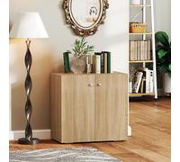 HOMCOM Buffet 2 portes avec étagère aspect chêne clair 70L x 39l x 70H cm panneaux de particules, métal (poignées, charnières)