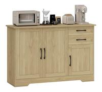 HOMCOM Buffet 3 portes, moderne, avec 2 tiroirs, étagère réglable, pour salle à manger, entrée, chambre, naturel, 120 x 38 x 79 cm