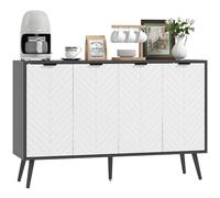 HOMCOM Buffet 4 portes, buffet de salon avec étagères réglables, pieds en bois, portes à motif en chevrons, pour cuisine, entrée, chambre, blanc et noir, 120 x 35 x 77,4 cm