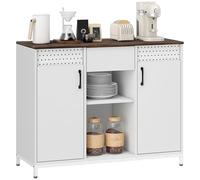 HOMCOM Buffet à 2 Portes avec Trous, Buffet de Salon avec tiroirs, Compartiments Ouverts, étagères réglables, pour Cuisine, Hall d'entrée, Bureau, Blanc, 100x40x80 cm, 100x40x80 cm