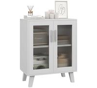 HOMCOM Buffet à 2 portes, buffet de salon avec 2 étagères, portes vitrées, pour la cuisine, l'entrée, la chambre, blanc, 61 x 35 x 75 cm