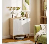 HOMCOM Buffet à haute brillance, meuble de rangement avec double porte, étagère réglable, 72 x 35 x 77 cm, blanc et chêne