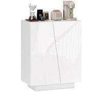 HOMCOM Buffet à Haute Brillance Placard Double Porte 70 x 40 x 88 cm Blanc | Meuble de Rangement, Porte Géométrique, Étagère Réglable, Style Moderne, Buffet Salle à Manger, Cuisine, Salon