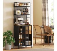 HOMCOM Buffet, armoire de cuisine, plan de travail, porte coulissante, tiroirs et étagères ouvertes, 60x40x180cm, bois naturel