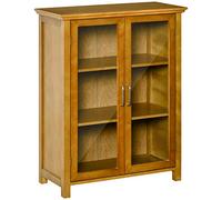 HOMCOM Buffet auxiliaire avec 2 portes en verre Armoire de salon multi-usages avec 2 étagères intérieures réglables style rétro pour salle de bain, cuisine, salle à manger 66 x 31,8 x 86,8 cm Nogal