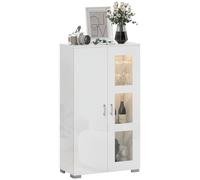 HOMCOM Buffet avec LED RGB 16 couleurs et télécommande, haute brillance, meuble de rangement avec portes vitrées et étagères en verre, style moderne, buffet salle à manger et salon, 71x35x126cm, blanc