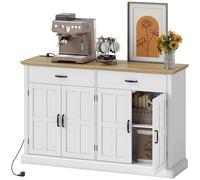 HOMCOM Buffet avec port USB et multiprise meuble TV avec 2 placards à portes de grange, 2 tiroirs et étagères réglables, blanc