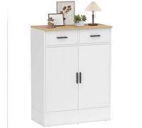 HOMCOM Buffet avec rangement, commode à 2 tiroirs, étagère réglable, pour cuisine, salon, couloir, bois naturel, blanc