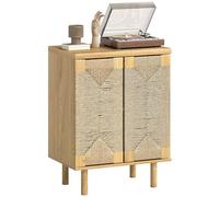 HOMCOM Buffet Bohémien avec 2 Portes avec Corde tissée à la Main, Buffet de Salon avec étagère réglable, Ouverture par Pression, Pieds en Bois, chêne, 60x40x78 cm
