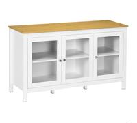 HOMCOM Buffet Meuble de Rangement avec 3 Portes vitrées 2 étagères réglables Plateau Aspect Bois Clair - 120 x 40 x 70 cm Blanc