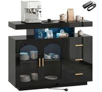 HOMCOM Buffet brillant avec lumières LED, prises de courant intégrées, meuble de rangement moderne avec 3 tiroirs, étagères et 2 portes en acrylique, meuble TV à fermeture amortie pour TV de 72