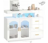 HOMCOM Buffet brillant avec lumières LED, prises de courant intégrées, meuble de rangement moderne avec 3 tiroirs, étagères et 2 portes en acrylique, meuble TV à fermeture amortie pour TV de 72