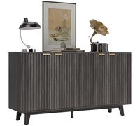 HOMCOM Buffet cannelé moderne de 140 cm avec 4 portes, 2 étagères réglables et 5 pieds en bois, gris foncé