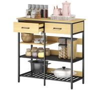 HOMCOM Buffet, commode avec 2 tiroirs, 3 étagères ouvertes meuble de cuisine pour cuisine, salon 90 x 40 x 91 cm, Bois naturel