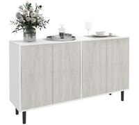 HOMCOM Buffet Cuisine 2 Placards 121x37x75cm Blanc et Aspect Bois Gris | Meuble de Rangement, Armoire de Cuisine, Étagères Réglables