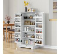 HOMCOM Buffet cuisine armoire de cuisine 5 niveaux avec portes et étagères réglables 60l x 40P x 120H cm grain de bois crème
