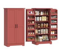 HOMCOM Buffet Cuisine, Armoire de Cuisine, vaisselier, 5 Niveaux, avec Portes et étagères réglables, 60 x 40 x 120 cm, Grain de Bois, Rouge