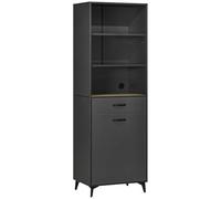 HomCom Buffet 180 cm – Meuble de rangement design industriel, piètement métal, noir/bois gris