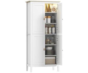 HOMCOM Buffet Cuisine avec LED réglable et détecteur de Mouvement, Meuble Cuisine Rangement Haut, Meuble de Rangement avec placards à Double Porte et étagères réglables, 80 x 40 x 176,5 cm, Blanc