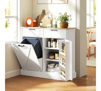 HOMCOM Buffet cuisine avec meuble poubelle 38L, meuble cuisine rangement, 2 tiroirs, étagère à épices et plan de travail, blanc