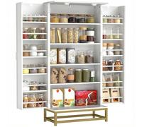 HOMCOM Buffet Cuisine, Meuble Cuisine Rangement, vaisselier Moderne avec 12 étagères à Portes, étagères réglables et Double Porte à Lattes, pour Salle à Manger, Salon, 58x29x119,5cm, Blanc