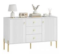 HOMCOM Buffet Cuisine, Meuble de Rangement avec 2 Portes, 3 Tiroirs Silencieux, 2 Étagères Réglables, 5 Pieds en Acier, Style Moderne, pour Salon et Chambre, 120 x 39,1 x 76 cm, Blanc