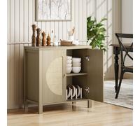 HOMCOM Buffet cuisine, meuble de rangement avec 2 portes effet rotin et étagère réglable, 75 x 38 x 77 cm, bois naturel