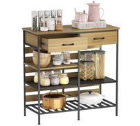 Buffet cuisine - HOMCOM - 2 tiroirs et 3 étagères ouvertes - panneau de particules et acier - 90 x 40 x 91 cm - bois naturel et noir