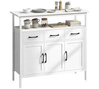 HOMCOM Buffet Cuisine, Meuble de Rangement avec 3 Portes, 3 Tiroirs, Compartiment Ouvert et Étagères Réglables, Style Moderne, pour Salon et Chambre, 95 x 35 x 88 cm, Blanc