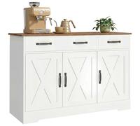 HOMCOM Buffet Cuisine, Meuble de Rangement avec 3 Portes de Grange, 2 Tiroirs et Étagères Réglables, Meuble TV pour Téléviseurs Jusqu'à 50 Pouces, pour Salon et Chambre, 108 x 40 x 81 cm, Blanc