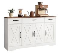 HOMCOM Buffet Cuisine, Meuble de Rangement avec 4 Portes de Grange, 3 Tiroirs et Étagères Réglables, Meuble TV pour Téléviseurs Jusqu'à 60 Pouces, pour Salon et Chambre, 140 x 40 x 81 cm, Blanc