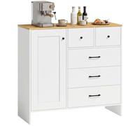 HOMCOM Buffet Cuisine, Meuble de Rangement avec 5 Tiroirs et Porte, Style Rustique, Meuble TV, Buffet Salle à Manger, Salon et Chambre, 100 x 40 x 94 cm, Blanc