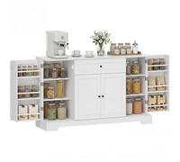 Buffet de cuisine - HOMCOM - tiroir, 4 portes à fermeture douce, racks-porte et étagères réglables - bois - 140x40x80cm - blanc