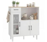HOMCOM Buffet Cuisine, Meuble de Rangement avec Tiroir, 3 Portes Dont 1 en Acrylique Cannelée et Étagère Ouverte, Style Moderne, pour Salon et Chambre, 80 x 34 x 91 cm, Blanc et Chêne