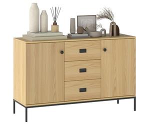 HOMCOM Buffet de Cuisine 2 Placards 3 Tiroirs 120 x 39,5 x 77 cm Naturel | Meuble de Rangement, Étagère Réglable, Style Contemporain