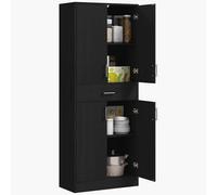 HOMCOM Buffet de Cuisine Armoire de Cuisine Buffet Haut 2 étagères réglables 4 Portes 2 placards et 1 tiroir Central Hauteur 180 cm Noir