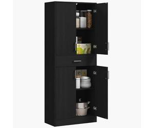 HOMCOM Buffet de Cuisine Armoire de Cuisine Buffet Haut 2 étagères réglables 4 Portes 2 placards et 1 tiroir Central Hauteur 180 cm Noir