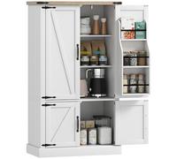 HOMCOM Buffet de Cuisine, Armoire de Cuisine, vaisselier, 4 Portes, 6 Porte-épices et étagères réglables, Style Rustique, Meuble de Rangement pour Salon, Salle à Manger, 76,3 x 40 x 136 cm, Blanc