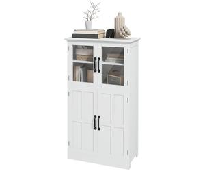 HOMCOM Buffet de cuisine armoire multi-rangements 2 placards, portes en verre, 4 étagères en bois blanc
