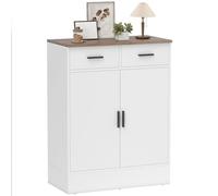 HOMCOM Buffet de Cuisine avec 2 tiroirs et 2 Portes, Armoire de Cuisine Moderne avec étagère réglable, Buffet pour Salon, Salle à Manger et séjour, 68.6x35x90.3 cm, Blanc et Marron