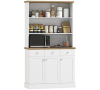 HOMCOM Buffet de Cuisine avec 3 étagères Ouvertes, 3 tiroirs et 2 placards, Meuble de Rangement étroit en Bois, pour Le Salon, la Salle à Manger, 101x39x180.5 cm, Blanc