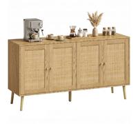 HOMCOM Buffet de cuisine avec 4 portes à fermeture douce et tiroir, armoire de rangement avec étagères réglables, buffet de style bohème pour cuisine, salle à manger, 140 x 40 x 75 cm, naturel